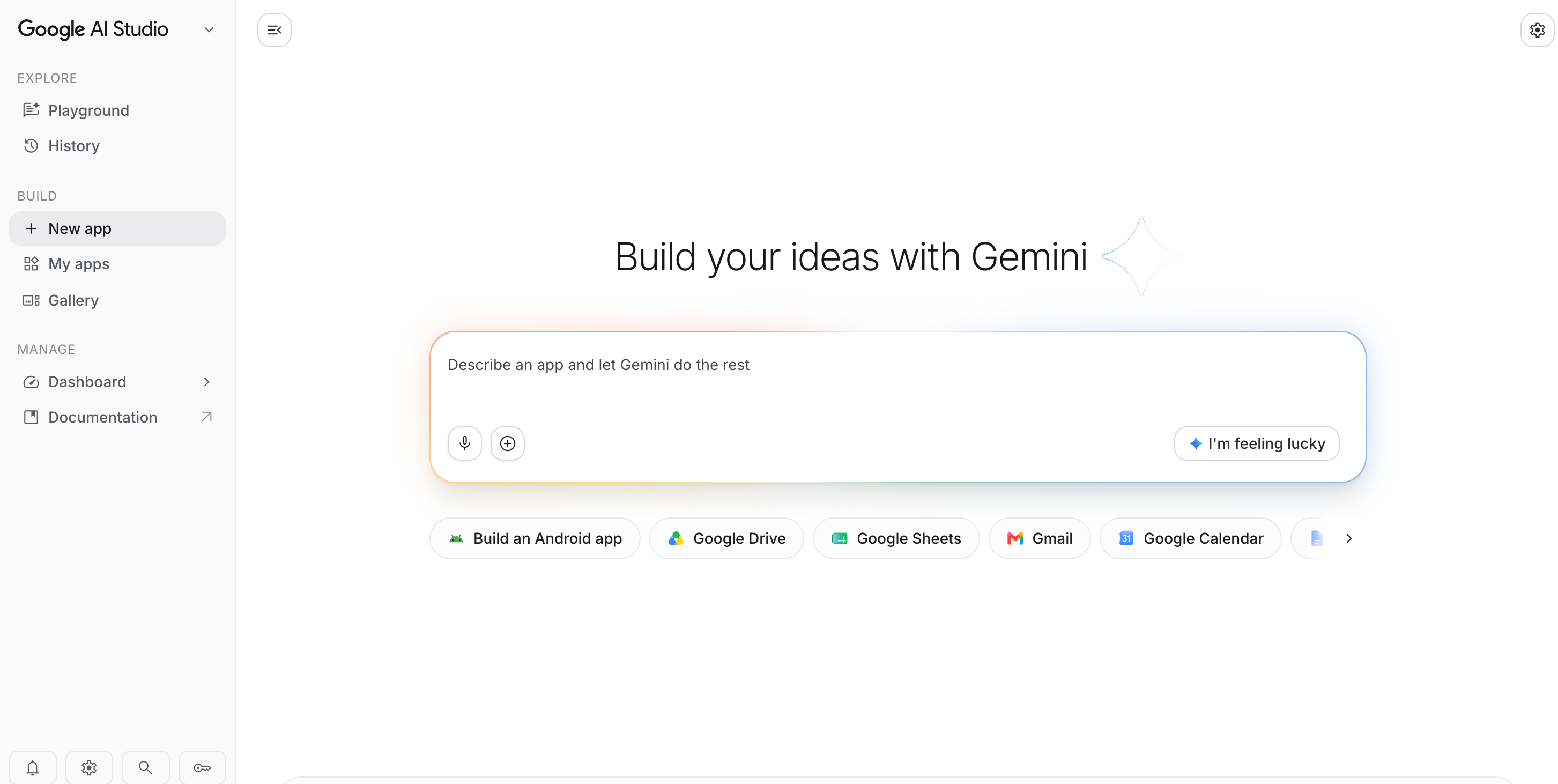 The app-building screen in Google AI Studio